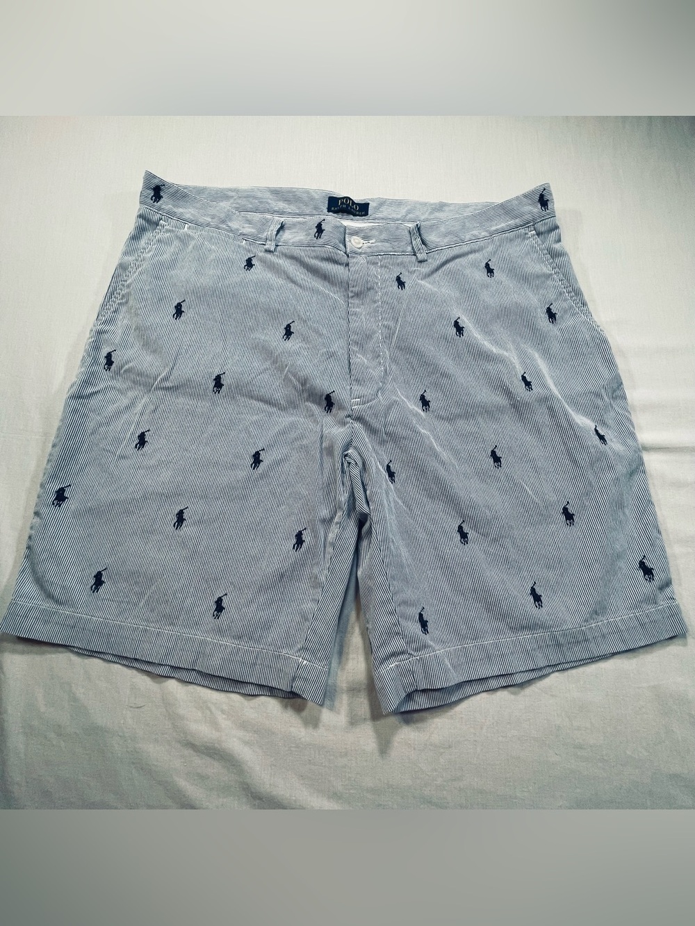Polo Ralph Lauren Men's 38 Classic Fit Striped Allover Pony Shorts Seersucker